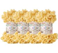 Alize Puffy Baby Big Loop Deckengarn, 100% Micropolyester, weiches Garn, 400 g, 509 Limonade, 4 Stück