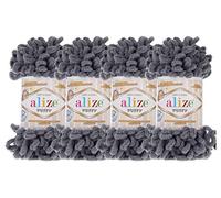 Alize Puffy Baby Big Loop Deckengarn, 100% Micropolyester, weiches Garn, 400 g, 87 cm, Kohlengrau, 4 Stück