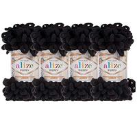 Alize Puffy Baby Big Loop Decke Garn, 100 % Micropolyester, weiches Garn, 400 g, 40 m, Schwarz