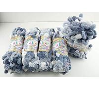 Alize Puffy Color 5 x 100 Gramm Strickwolle, 500 Gramm Fingerstrick - Wolle super Bulky, Schlaufenwolle, Stricken ohne Nadel Batik (5925)