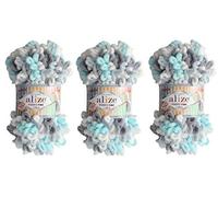 Alize Puffy Feine Farbe Baby Decke Garn Lot von 3skn 300g 48yds 100% Micropolyester Soft Garn Handstrickgarn Super Chunky Bulky Woven Worested Yarn (5939)