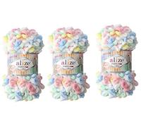 Alize Puffy Feine Farbe Baby Decke Garn Lot von 3skn 300g 48yds 100% Micropolyester Soft Garn Handstrickgarn Super Chunky Bulky Woven Worested Yarn (5949)