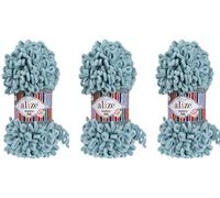 Alize Puffy Feines Garn für Babydecke, 3 Knäuel, 300 g, 100 % Micropolyester, weiches Garn, Handstrickgarn, sehr grob, sperrig, gewebtes gewebtes Wollgarn (414-Azur)