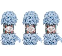 Alize Puffy Feines Garn für Babydecke, 3 Knäuel, 300 g, 100 % Micropolyester, weiches Garn, Handstrickgarn, sehr grob, sperrig, gewebt, gewebt, gewebt, gewobenes Garn (218 Babyblau)