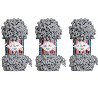 Alize Puffy Feines Garn für Babydecke, 3 Knäuel, 300 g, 100 % Micropolyester, weiches Garn, Handstrickgarn, super grob, sperrig, gewebtes gewobenes Wollgarn (343-Coal Grey)