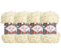 Alize Puffy feines Strickgarn für Babydecken, 4 Skn, 400 g, 64 Yds, 100% Mikropolyester, weiches Garn, Handstrickgarn, sehr grob, voluminös, gewebtes Garn 62 - Light Cream