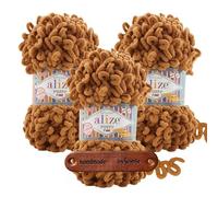 ALIZE Puffy Fine 179 Premium Wolle 3 x 100g Schlaufengarn Fingerstrickgarn kuschelweich für Decken, Kissen und Accessoires Stricken ohne Nadeln mit mySearose Label