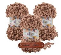 ALIZE Puffy Fine 261 Premium Wolle 3 x 100g Schlaufengarn Fingerstrickgarn kuschelweich für Decken, Kissen und Accessoires Stricken ohne Nadeln mit mySearose Label