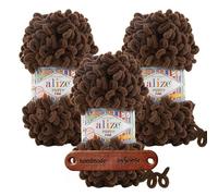 ALIZE Puffy Fine 493 Premium Wolle 3 x 100g Schlaufengarn Fingerstrickgarn kuschelweich für Decken, Kissen und Accessoires Stricken ohne Nadeln mit mySearose Label