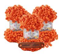 ALIZE Puffy Fine 6 Orange Premium Wolle 3 x 100g Schlaufengarn Fingerstrickgarn kuschelweich für Decken, Kissen und Accessoires Stricken ohne Nadeln mit mySearose Label