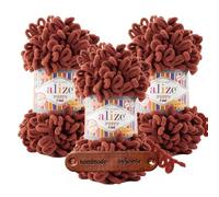 ALIZE Puffy Fine 90 Terra Premium Wolle 3 x 100g Schlaufengarn Fingerstrickgarn kuschelweich für Decken, Kissen und Accessoires Stricken ohne Nadeln mit mySearose Label