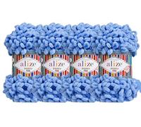 Alize Puffy Fine Baby Blanket Small Loop 100% Micropolyester Soft Yarn Lot of 4skn 400gr 60yds (112 - Blue)