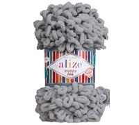 Alize Puffy Fine Baby Blanket Small Loop 100% Micropolyester Soft Yarn Lot of 4skn 400gr 60yds (343 - Coal Grey)