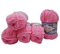 Alize Velluto 5 x 100 Gramm Strickwolle, Babywolle, 500 Gramm Wolle Super soft Bulky (rosa 121)