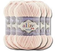 Alize Velluto 5x 100g Türkische Strickwolle super Bulky Wolle zum Häkeln Uni Farbe Babywolle Flauschgarn Filzwolle Kuschelwolle (Powder Pink | 340)