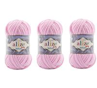 Alize Velluto Babydecke, 100 % Micropolyester, 3 Knäuel, 225 Meter, 3 x 100 g, wie Himalaya-Delfin-Baby-Garn, Gewicht: Super Bulky 6 (31 Baby Pink)