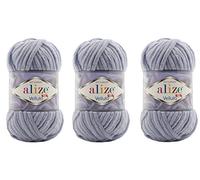 Alize Velluto Babydecke, 100 % Micropolyester, Garn, 3 Knäuel, 225 Meter, 3 x 100 g, Garngewicht: Super Bulky 6 (87 Dunkelgrau)