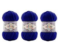 Alize Velluto Babydecke, 100 % Micropolyester, Garn, 3 Knäuel, 225 Yards, 3 x 100 g, Garngewicht: Super Bulky 6 (360 dunkelblau)