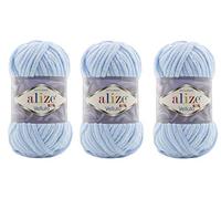 Alize Velluto Babydecke, 100 % Micropolyester, Garn, 3 Knäuel, 225 Yards, 3 x 100 g, Garngewicht: Super Bulky 6 (218 Babyblau)