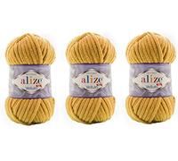 Alize Velluto Babydecke, 100 % Micropolyester, Garn, 3 Knäuel, 225 Yards, 3 x 100 g, Garngewicht: Super Bulky 6 (2 Senf)