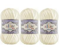 Alize Velluto Babydecke, 100 % Micropolyester, Garn, 3 Stück, 225 Meter, 3 x 100 g, Garngewicht: 7 Jumbo (62 cremefarben)