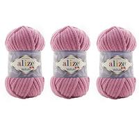 Alize Velluto Babydecke, 100 % Micropolyester, Garn, 3 Stück, 225 Yards, 3 x 100 g, Garngewicht: Super Bulky 6 (98 Pink)