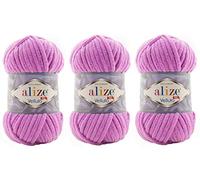 Alize Velluto Babydecke, 100 % Micropolyester, Garn, 3 Stück, 225 Yards 3 x 100 Gramm, Garngewicht: Super Bulky 6 (378 Orchid)
