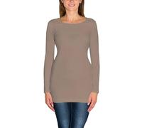 Langarmshirt ALKATO "Damenshirt Alkato Damen Langarm Longshirt Langarmshirt", Damen, Gr. XXL, beige (beige latte), Obermaterial: 92% Baumwolle CO. 8% Elasthan EL., Shirts Langarmshirt (38373057-XXL) b