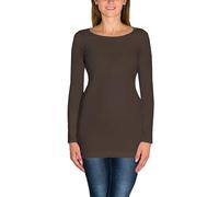 Alkato Damen Langarm Longshirt Langarmshirt Tunika Basic Shirt, Farbe: Braun, Größe: XXL