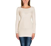 Alkato Damen Langarm Longshirt Langarmshirt Tunika Basic Shirt, Farbe: Elfenbein, Größe: L