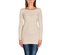 Alkato Damen Langarm Longshirt Langarmshirt Tunika Basic Shirt, Farbe: Hellbeige, Größe: XL