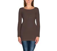 Alkato Damen Langarm Longshirt Langarmshirt Tunika Basic Shirt, Farbe: Hellbraun, Größe: XXL