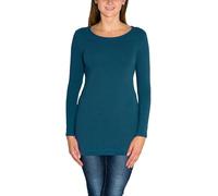 Alkato Damen Langarm Longshirt Langarmshirt Tunika Basic Shirt, Farbe: Petrolgrün, Größe: XL