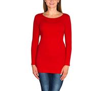 Alkato Damen Langarm Longshirt Langarmshirt Tunika Basic Shirt, Farbe: Rot, Größe: S