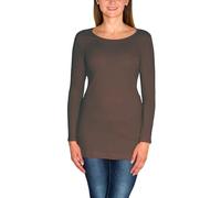 Alkato Damen Langarm Longshirt Langarmshirt Tunika Basic Shirt, Farbe: Schokoladenbraun, Größe: M