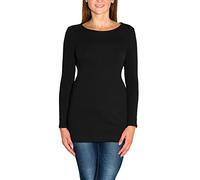 Alkato Damen Langarm Longshirt Langarmshirt Tunika Basic Shirt, Farbe: Schwarz, Größe: XL