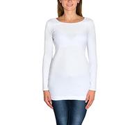 Alkato Damen Langarm Longshirt Langarmshirt Tunika Basic Shirt, Farbe: Weiß, Größe: XL