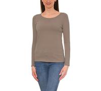 Alkato Damen Langarm Shirt mit O-Ausschnitt, Farbe: Beige Latte, Größe: XL