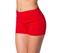 Alkato Damen Sport Shorts mit Hohem Bund Hotpants Radlerhose, Farbe: Rot, Größe: 42