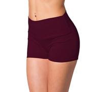 Alkato Damen Sport Shorts mit Hohem Bund Hotpants Radlerhose, Farbe: Weinrot, Größe: 36