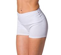 Alkato Damen Sport Shorts mit Hohem Bund Hotpants Radlerhose, Farbe: Weiß, Größe: 42