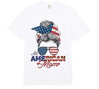 All American Mom 4th Juli Messy Bun Us Flag Independence Day Comfort Colors Adult Heavyweight T-Shirt