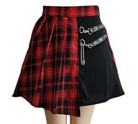 All Match Kurzer Rock für Damen, modisch, Tartan-rot, Faltenröcke, Streatwear, Karierter Rock mit seitlichen Knöpfen, lässiger Minirock für Damen, A02 rot, XL