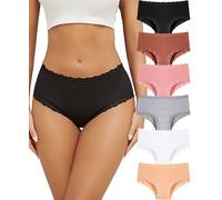 ALL OF ME 6er Pack Unterhosen Damen Baumwolle Brazilian Slip Damen Unterwäsche Frauen Spitzen Medium High Waisted Pantys Mittel Hohe Taille Unterwäsche für Frau Weiche und Bequem Mehrpack S-XXL