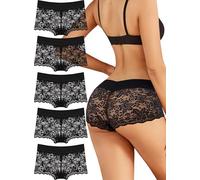 ALL OF SHE 5er Pack Unterwäsche Frauen Unterhosen Damen Große Größen Sexy Pantys Spitze Atmungsaktive Boxershorts Damen Panties Hipster Stretch-Baumwolle Bund Dessous Mehrpack XXL