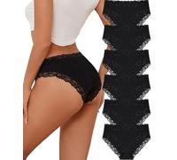 ALL OF SHE 6er Pack Baumwolle Unterwäsche Frauen Brazilian Slip Spitze Unterhose Damen Panties Sexy Hipster Cheeky Women Underwear Mehrpack S-XL,Black-6,M