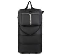 Allayu Skalierbare Koffer mit Rollen, Reisetasche mit Rollen, faltbar, mit Reißverschlüssen, für Damen und Herren, ideal für Flugreisen, Schwarz