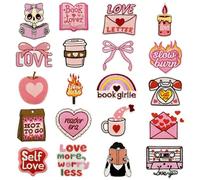 Allazone Flicken zum Aufbügeln, Patches Sticker, Patches zum Aufbügeln für Hut, Jeans, Jacken Rucksäcke, DIY Zubehör, 20 Stück Rosa Lesethema