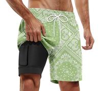 Allbestop Badehose Herren Stretch, 2 In 1 Shorts Schnelltrocknend Schwimmshorts Badeshorts Jungen mit Innenhose Tasche Urlaub Hawaii Retro Boardshorts Lang Badehose Eng Herren Schwimmanzug M