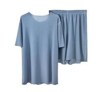 Allbestop Damen Pyjama Kurz Schlafanzug Teenager Mädchen Nachthemd Baumwolle Damen Rundhals Gestreift Pyjama Set Casual Hausanzug Große Größen Zweiteiliger Einfarbig Loungewear Teenager Mädchen 3XL